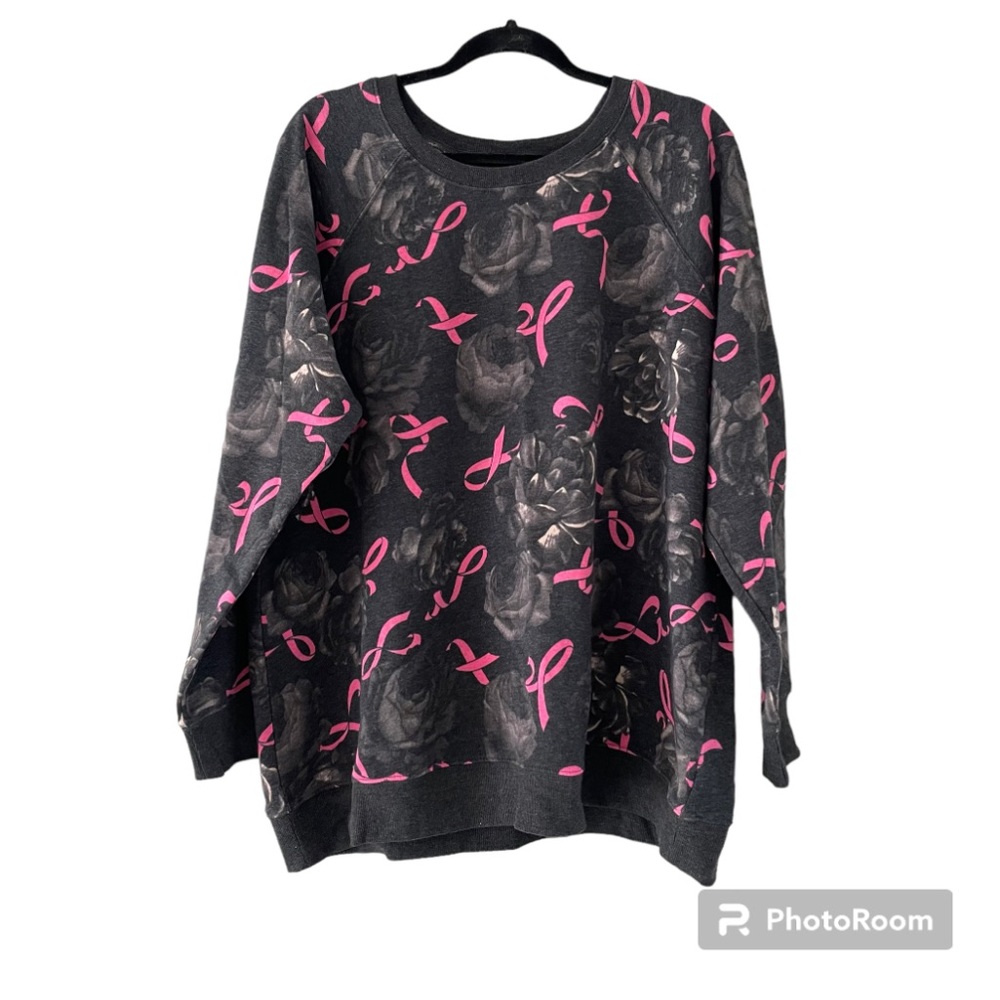 Torrid Pink Ribbon Fleece Crew Neck Raglan Sweatshirt 2X